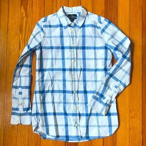 J Crew Blue Plaid Confetti Flannel Button-down Boy Shirt